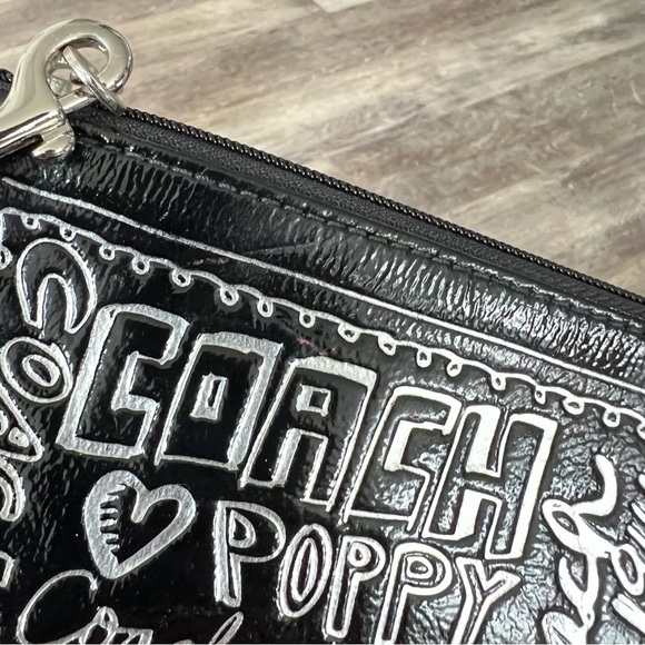 Like New! Coach Poppy Silver & Black Patent Leather Mini Wristlet - Picture 2 of 7